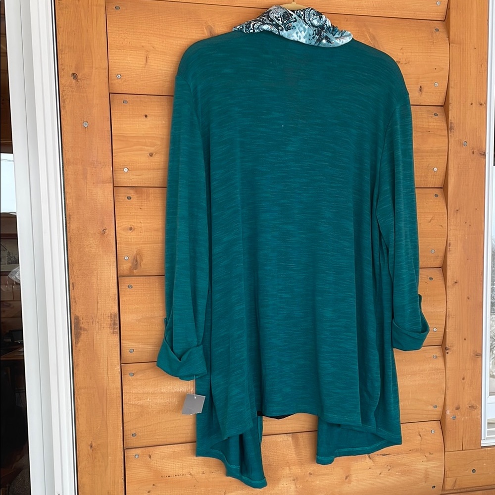 JM Collection Woman Teal Open Front Cardigan with Scarf New with tags. Plus 2X - Picture 7 of 10
